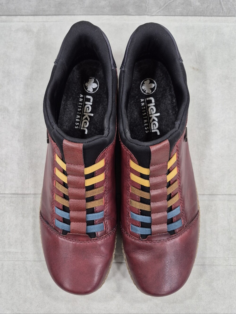 Rieker Tex Liv slip on shoes women's 10 burgundy leather colorful bungee laces - Picture 2 of 12